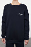 Kadın Moda Şık Bol Bisiklet Yaka Standart Kol Uzun Kalın İçi Polarlı Örme Sweatshirt
