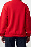 Kadın Oversize Bisiklet Yaka Düşük Kol Uzun Fermuarlı Geniş Kalıp Kalın İçi Polarlı Örme Sweatshirt