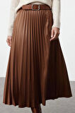Kadın Moda Stil Maxi Astarsız Örme Tesettür Piliseli Uzun Esnek Örme Etek