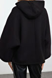 Kadın Moda Şık Bol Kapüşonlu Yarasa Kol Uzun Yarasa Kol Overize Geniş Kalıp Örme Sweatshirt