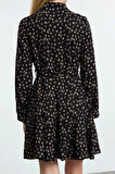Kadın Moda Şık Mini Boy Gömlek Yaka Regular Kuşaklı Animal Dokuma Elbise