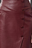Kadın Moda Stil Midi Astarsız Dokuma Limited Edition Suni Yılan Derisi Yırtmaç Detaylı Dokuma Etek