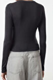 Kadın Moda Şık Üst Giyim Crop Bisiklet Yaka Slim Kalıp Örme Viskon Esnek Bluz