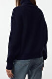 Kadın Moda Şık Balıkçı Yaka Reglan Kol Crop Triko Kazak