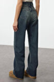 Kadın Moda Şık Kot Pantolon Geniş Paça Uzun Boy Denim Mavi Yüksek Bel Straight Jeans