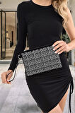 Şık Damla Taş Detaylı Clutch El ve Omuz Çantası Zincir Askılı Dayanıklı Malzeme Seçkin Malzeme