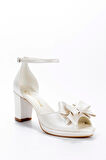 Kadın Moda Şık Beyaz Sedef Cilt Fiyonk Topuklu Zarif Tasarım Düğün Nişan Gece Abiye Ayakkabısı