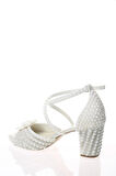 Kadın Moda Beyaz Sedef İnci Taş İşlemeli Gelin Ayakkabı Topuklu Düğün Nişan Gece Abiye Ayakkabısı