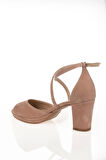 Kadın Moda Şık Pudra Süet Topuklu Klasik Ayakkabı Topuklu Düğün Nişan Gece Abiye Ayakkabısı