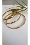 ÇELİK KELEPÇE KADIN 3 LÜ AJDA KİBRİT ÇÖPÜ  BİLEZİK 316L  KARARMAZ RENK GARANTİLİDİR GOLD RENK 6,9 CM