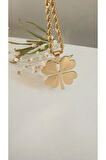 ÇELİK YONCA KOLYE KADIN  316L KARARMAZ RENK GARANTİLİDİR 14 K GOLD  60 CM İSİM YAZILABİLİR