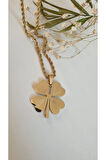 ÇELİK YONCA KOLYE KADIN  316L KARARMAZ RENK GARANTİLİDİR 14 K GOLD  60 CM İSİM YAZILABİLİR