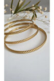 ÇELİK KELEPÇE KADIN 3 LÜ AJDA KİBRİT ÇÖPÜ  BİLEZİK 316L  KARARMAZ RENK GARANTİLİDİR GOLD RENK 6,5 CM