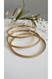 ÇELİK KELEPÇE KADIN 3 LÜ AJDA KİBRİT ÇÖPÜ  BİLEZİK 316L  KARARMAZ RENK GARANTİLİDİR GOLD RENK 6,5 CM