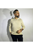 Çizgi Desenli Fermuarlı Polo Yaka Erkek Triko