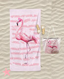 Flamingo Desenli Plaj Havlusu Ve Plaj Çantası Set Banyo Havlusu Dijital Baskılı Havlu