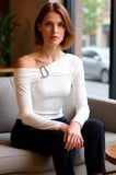Kadın Asimetrik Yaka Aksesuar Detaylı Fitted Uzun Kollu Örme Üst Kaliteli Şık Rahat Modern