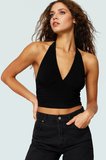 Yazlık Crop Bluz Boyundan Bağlamalı Vücuda Oturan Esnek Örme Premium Kalite Kaliteli İşçilik