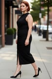 Kadın Kolsuz Bodycon Midi Elbise Düz Tasarım Örme Kumaş Yırtmaç Detayıyla Göz Kamaştırır Kaliteli