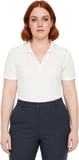 Moda Büyük Beden Polo Yaka Örme Regular Düz Desen Casual Günlük Crop Kısa Kol Bluz
