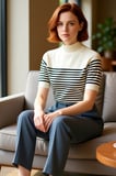 Moda Dik Yaka Triko Slim Düz Desen Casual Günlük Regular Kısa Kol Bluz