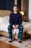 Erkek Bisiklet Yaka Ekose Pantolonlu Pijama Fonksiyonel Dayanıklı Kaliteli Konforlu Modern