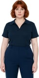 Moda Büyük Beden Polo Yaka Örme Regular Düz Desen Casual Günlük Crop Kısa Kol Bluz