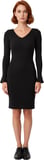 Kadın V Yaka Düz Desen Akrilik Triko Bodycon Uzun Kollu Kısa Elbise Kışlık Şıklık ve Konfor Sunar