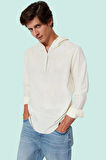 Rahat Kesim Erkek Gömlek Pamuk Kapüşonlu Fermuarlı Günlük Hafta Sonu Yaz Aylarının Vazgeçilmezi