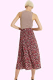 Kadın A line Midi Etek Dokuma Kumaş Viskoz Cepsiz Çiçek Desenli Günlük Yaz Aylarının Vazgeçilmezi