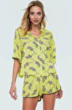 Yazlık Plaj Takımı Animal Desenli Kısa Kollu Gömlek Şort Viskoz Dokuma Kumaş Rahat Ve Şık