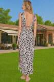 Plaj Şıklığı İçin Leopar Desenli Maxi Viskoz Elbise Yırtmaç Detaylı Özenle Seçilmiş Zarifane Tasarım