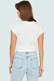 Kolsuz Crop Bluz Renk Regular Kalıp Polyester Örme Kumaş Profesyonel Görünüm Rahat Kullanım