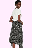 Kadın Zebra Desenli Örme Midi Etek Asimetrik Yüksek Bel Nefes Alan Kumaş Rahat Günlük Kullanım