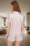 Dokuma Saten Pijama Takımı Çilek Nakış Regular Yazlık Mükemmel Uyum Kaliteli İşçilik