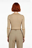 Kadın Casual Çizgili Bisiklet Yaka Fitted Akrilik Uzun Kol Triko Basic Günlük Kazak Kaliteli