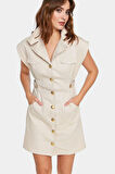 Şık Mini Elbise %Pamuk Gabardin Kumaş Ay Kol Düğmeli Premium Kalite Zarifane Tasarım