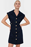 Şık Mini Elbise %Pamuk Gabardin Kumaş Ay Kol Düğmeli Premium Kalite Zarifane Tasarım