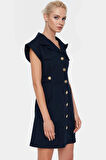 Şık Mini Elbise %Pamuk Gabardin Kumaş Ay Kol Düğmeli Premium Kalite Zarifane Tasarım