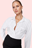 Kadın Düğmeli Uzun Kollu Poplin Gömlek; Oversize Kalıp; Şık Gece Kombinleri Günlük Kullanım