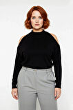 Kadın Rahat Relaxed Kalıp Dik Yaka Düşük Kollu Omzu Açık Detaylı Trend Akrilik Triko Kazak