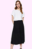 Kadın Krep Kumaş Midi Etek Renk Pileli Kloş Günlük Modern Tasarım Yaz Aylarının Vazgeçilmezi