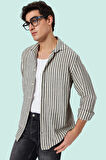 Erkek Premium Dokuma Gömlek Çizgili Desen Rahat Günlük Stil Hafta Sonu Yaz Aylarının Vazgeçilmezi