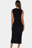 Midi Boy V Yaka Büzgü Detaylı Elbise Esnek Örme Kumaş Bodycon Kalıp 120 cm Uzunluk Premium Kalite