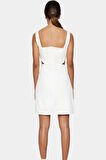 A Line Gabardin Mini Elbise Kolsuz Kare Yaka Cut Out Detay Pamuk Rahat Kullanım
