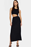 Kadın Maxi Elbise Bodycon Bisiklet Yaka Cut Out Detay Örme Kumaş Seçkin Malzeme