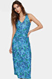 Bodycon Midi Elbise Çiçek Baskı 96% Polyester 120cm Boy Örme Kumaş Dayanıklı Malzeme