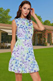 Yazlık Astarlı Mini Elbise Polyester Çiçekli Dokuma A Kesim Kaliteli İşçilik Mükemmel Uyum