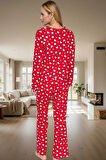 Rahat Pamuklu Pijama Takımı Kışlık Homewear Seti Kalpli Desen Uzun Kollu Özenle Seçilmiş