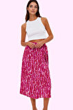 Kadın Yazlık Viskoz Midi Etek Çok Çiçek Desenli Shally Dokuma Rahat Yaz Aylarının Vazgeçilmezi